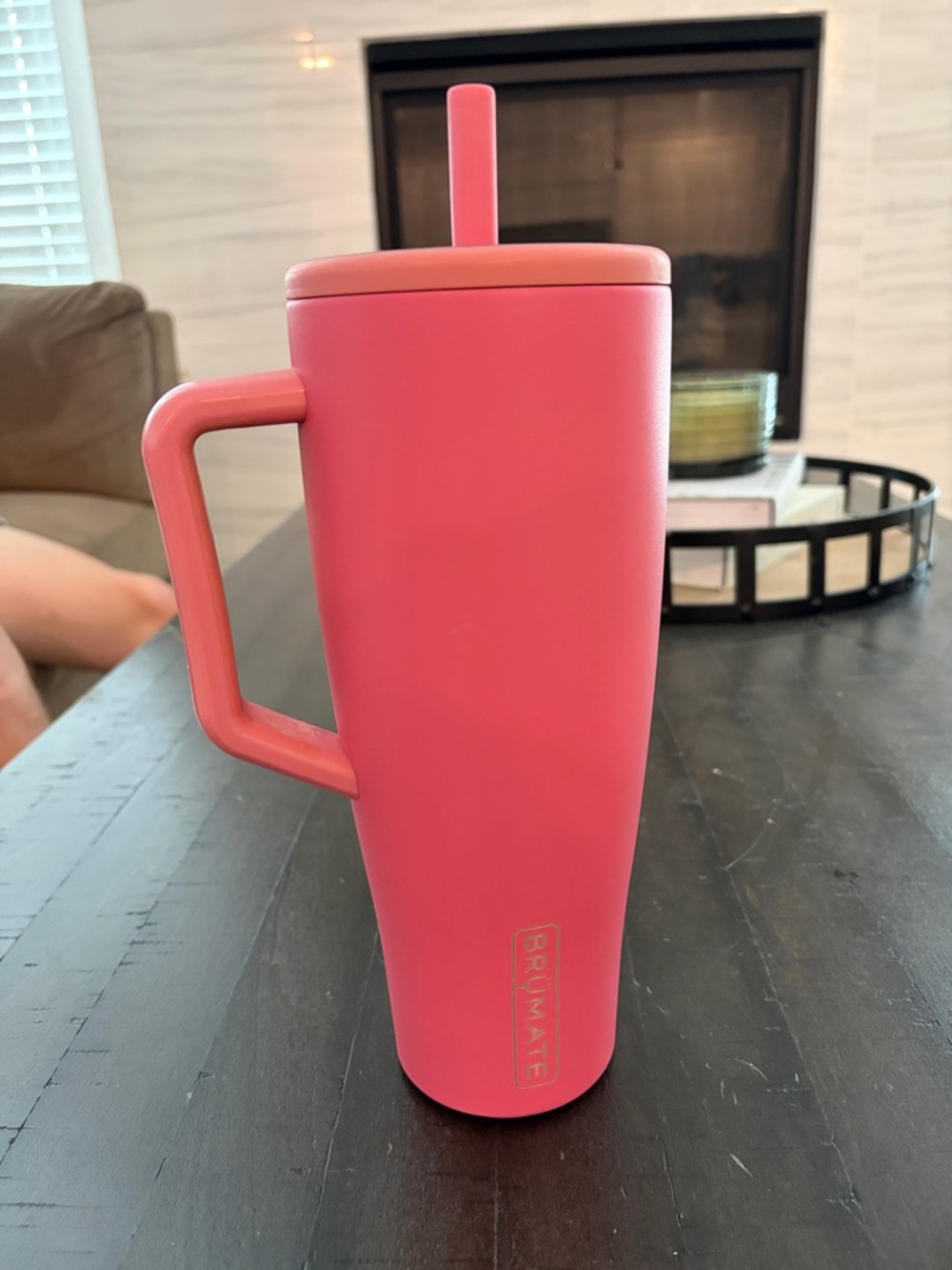 Pink Insulated Travel Tumbler with Handle & Straw
